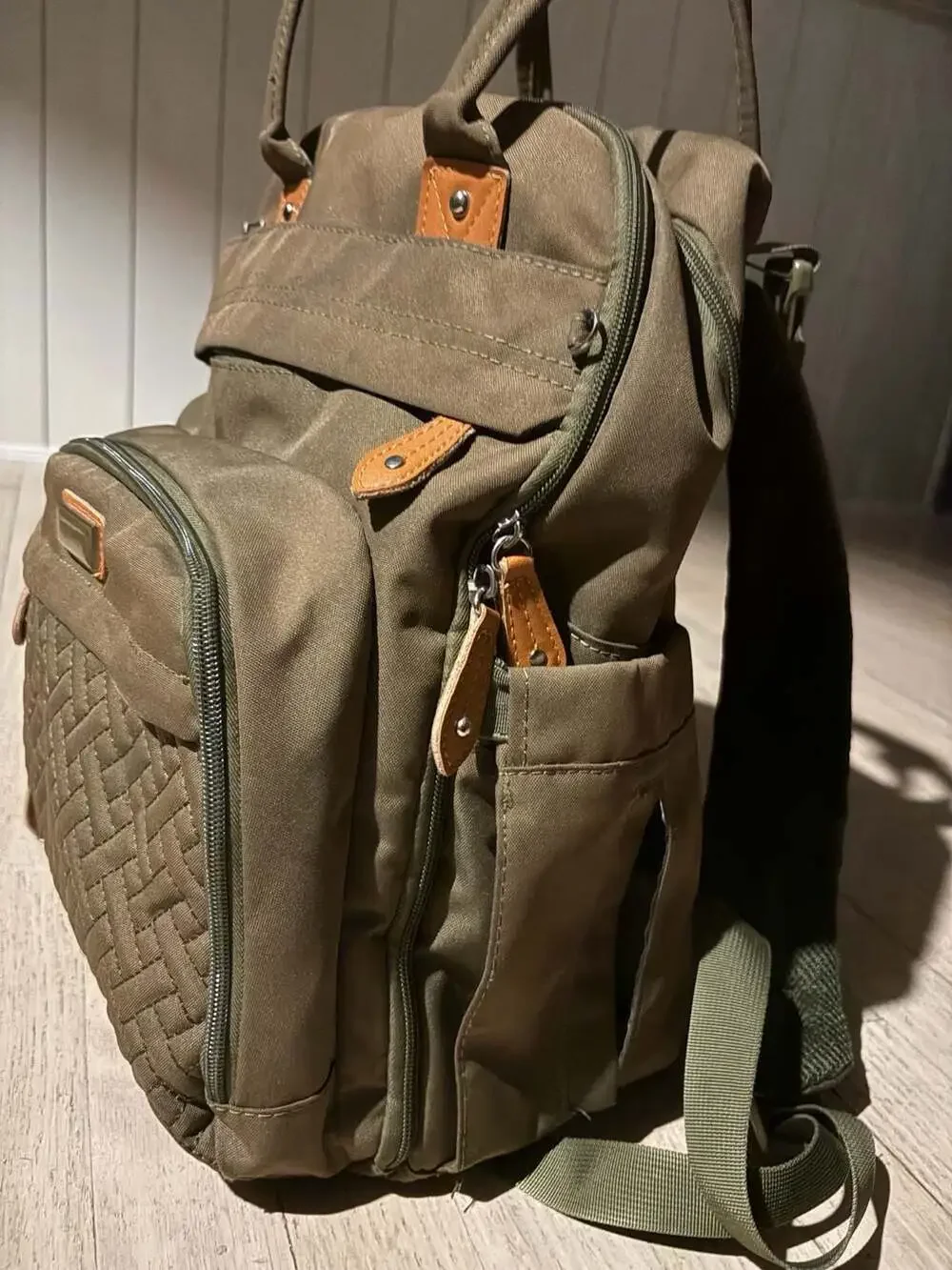 BabbleRoo Diaper Bag Backpack Olive Green Quilted